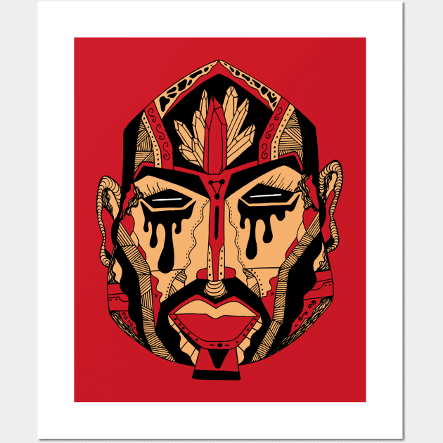 Red and Cream African Mask No 9 Wall Art by kenallouis